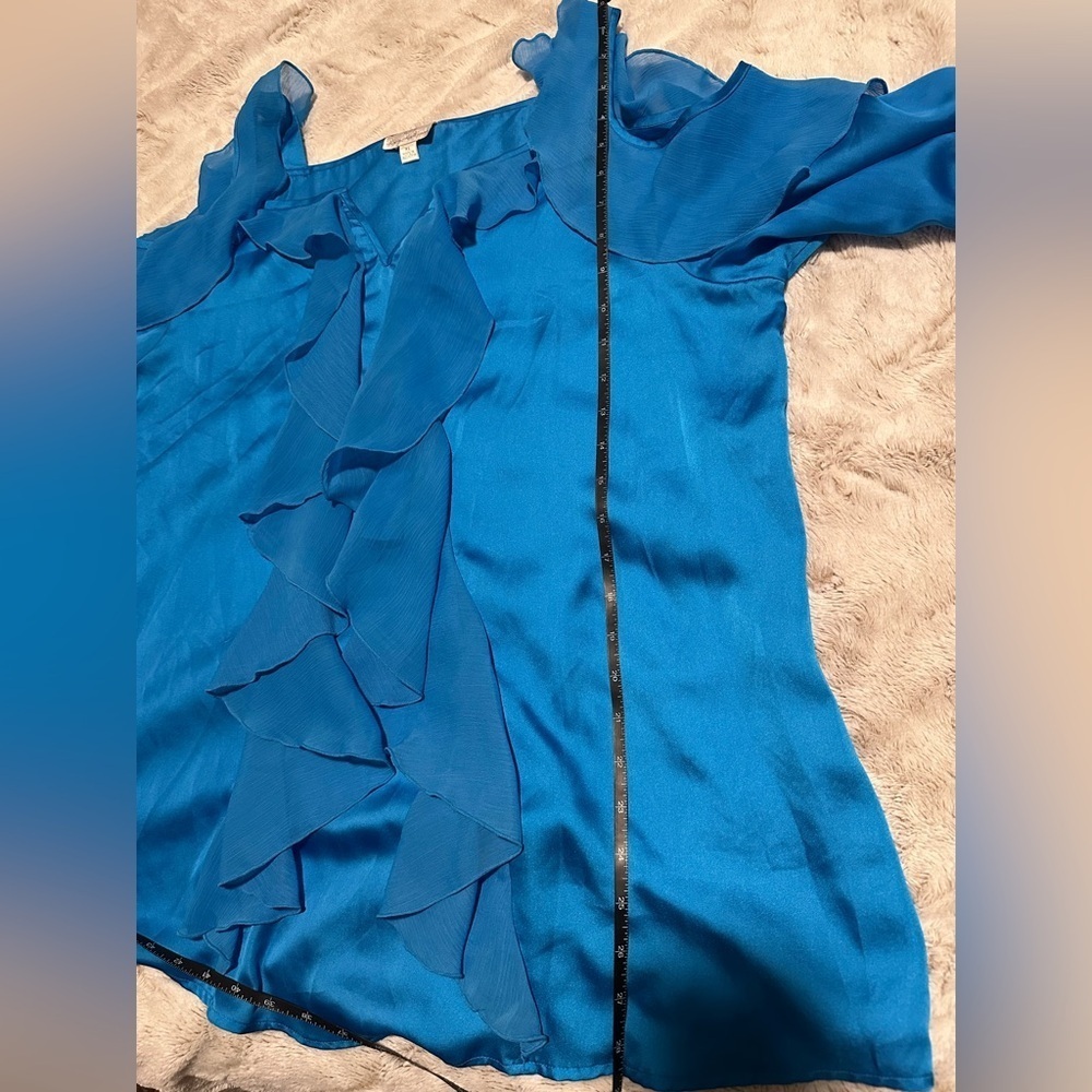 Hot in Hollywood Blue Ruffle Cold Shoulder Blouse - Picture 3 of 11